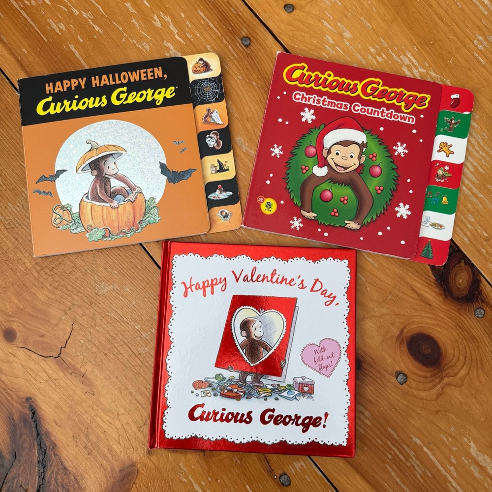 Set of Curious George Holiday Books - Christmas, Halloween and Valentines Day